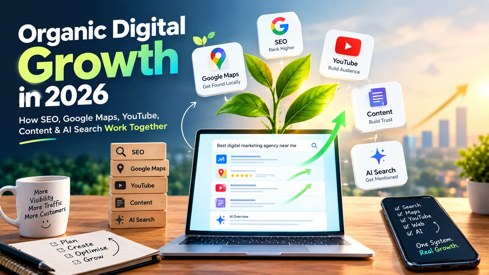 Organic Digital Growth in 2026: How SEO, Google Maps, YouTube, Content & AI Search Work Together